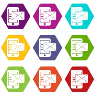 Renk altı yüzlü Smartphone ile zarf simgesi ayarla