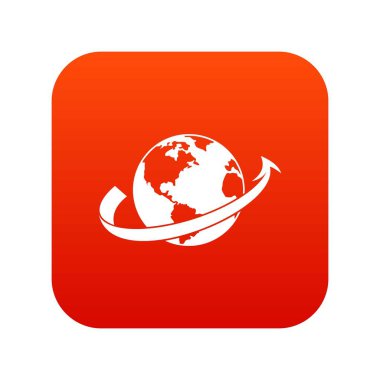 Uçak sinek gezegen simgesi dijital kırmızı çevresinde