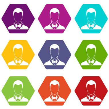 Renk altı yüzlü damat Icon set