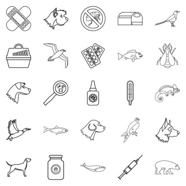 Hayvan Icons set için bakım, anahat stili