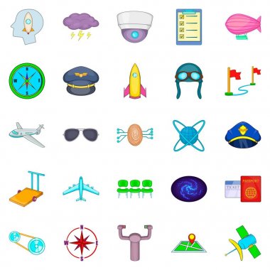 Hava uçuş Icons set, karikatür tarzı