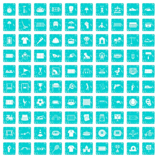 100 icônes de terrain de jeu bleu grunge — Image vectorielle