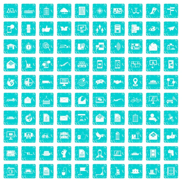 100 post et mail icônes définir grunge bleu — Image vectorielle