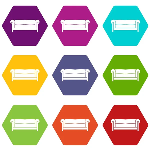 Sofa icon set color hexahedron — Stock Vector