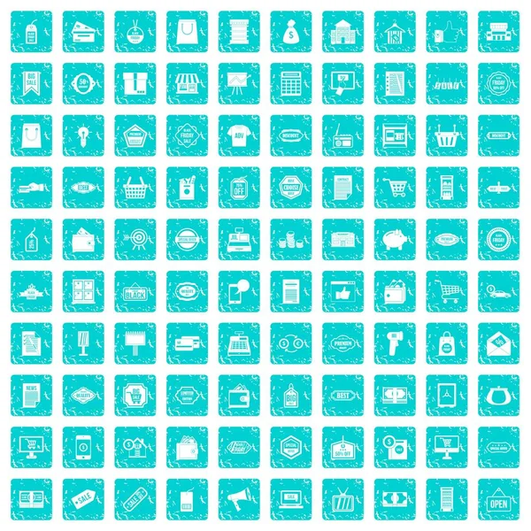100 icônes de vente ensemble Grunge bleu — Image vectorielle