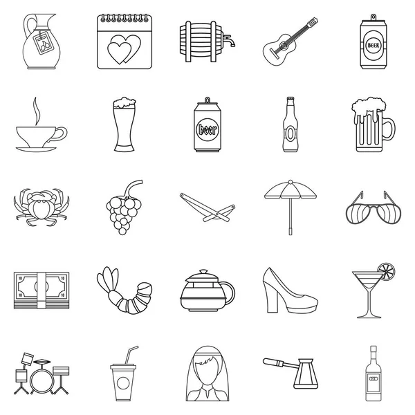 Strong drink icons set, outline style — Stock Vector