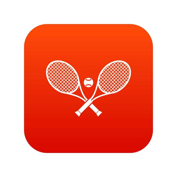 Raquetas de tenis cruzadas e ícono de pelota rojo digital — Vector de stock