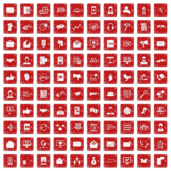 100 значков взаимодействия устанавливают красный гранж — стоковый вектор
