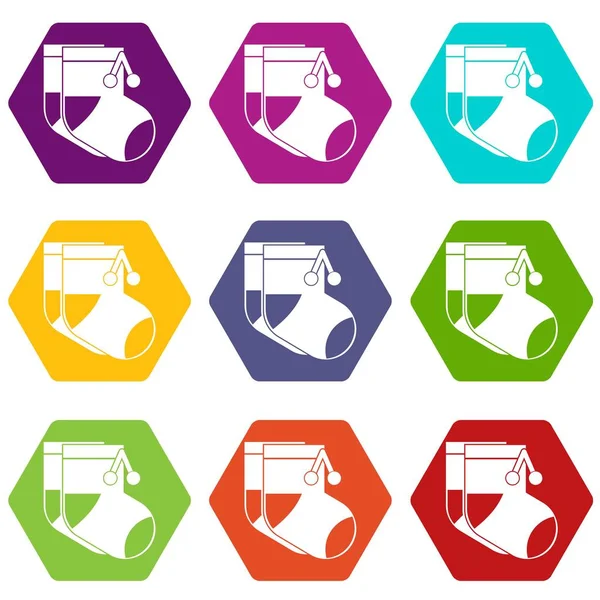 Baby sokken pictogram set kleur hexahedron — Stockvector