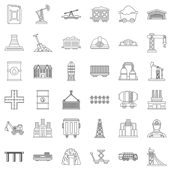 Factory icons set, outline style — Stock Vector