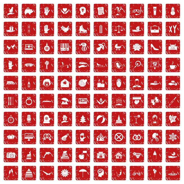 100 Freude-Ikonen setzen Grunge rot — Stockvektor