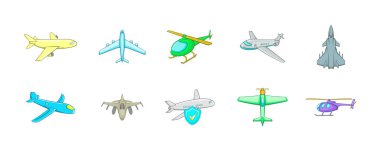 Uçak simge seti, karikatür tarzı