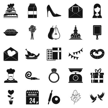 Romantik eğlence Icons set, basit tarzı