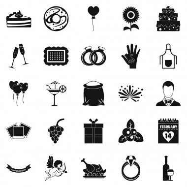 Romantik bir akşam yemeği Icons set, basit tarzı