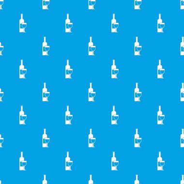 Şarap şişesi ve cam kesintisiz mavi model