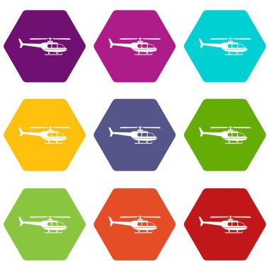 Renk altı yüzlü askeri helikopter Icon set