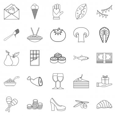 Resepsiyon Icons set düğün, anahat stili