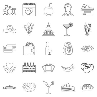 Bekarlığa veda partisi Icons set, anahat stili