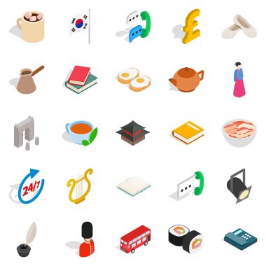 Sakin bir hayat Icons set, izometrik stili