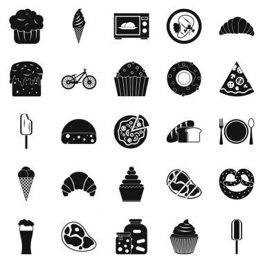 Yağlı yiyecek Icons set, basit tarzı