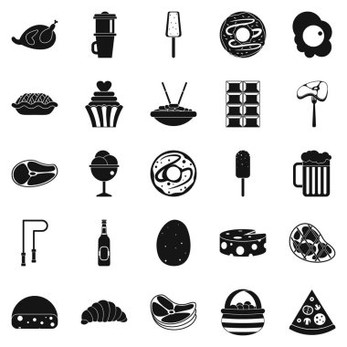 Çok zararlı gıda Icons set, basit tarzı