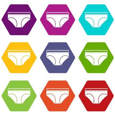 Renk altı yüzlü kadın iç çamaşırı külot Icon set