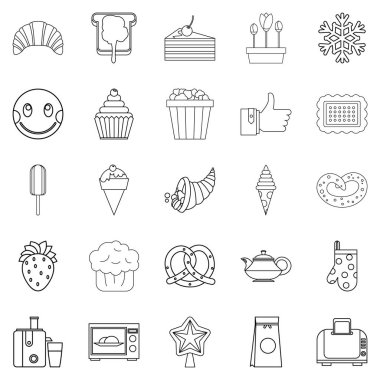 Şeker dükkanı Icons set, anahat stili