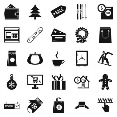 Kış alışveriş Icons set basit tarzı