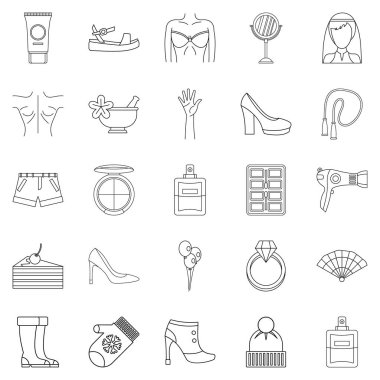 Kadın Icons set, anahat stili