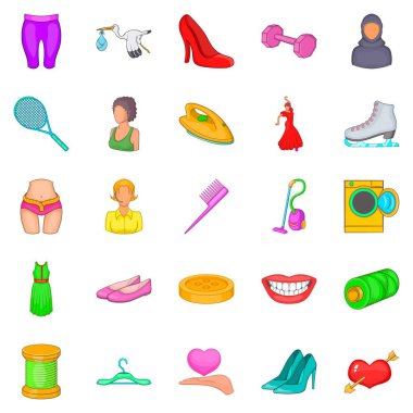 Kadın giysileri Icons set, karikatür tarzı