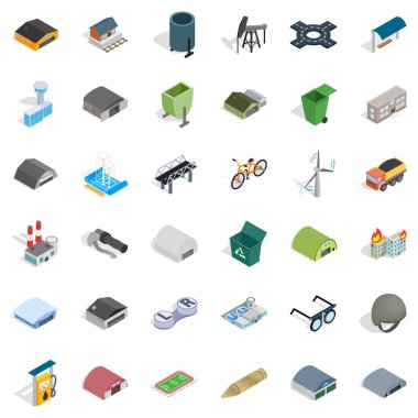 Atık simgeleri ayarlandı, izometrik biçim