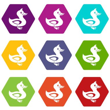 Renk altı yüzlü siyah ördek Icon set