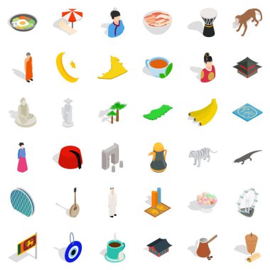Türk Kültür Icons set, izometrik stili