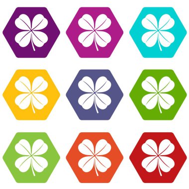 Renk altı yüzlü yonca yaprağı Icon set