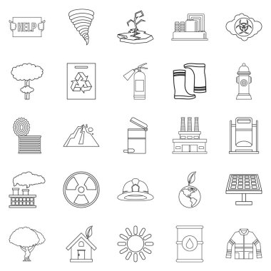 Doğal afet durumunda Icons set, anahat stili