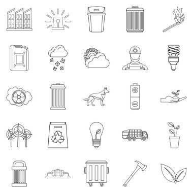 Yıkıcı doğa Icons set, anahat stili