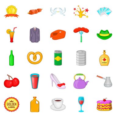 Romantik bir akşam yemeği Icons set, karikatür tarzı