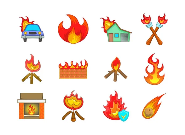 Fire icon set, cartoon style