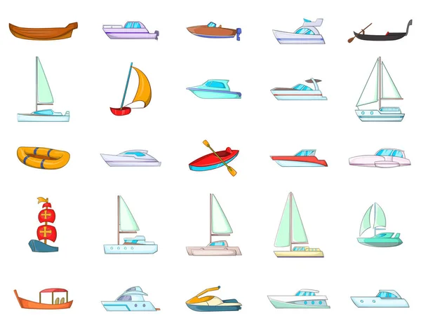 Набір значків човна, мультиплікаційний стиль — стоковий вектор