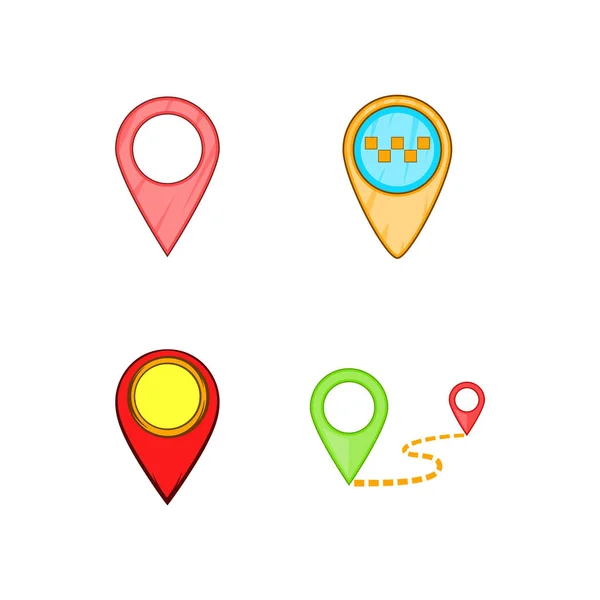 Mappa pin icon set, stile cartone animato — Vettoriale Stock