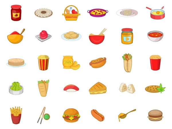 Conjunto de ícone de comida, estilo dos desenhos animados — Vetor de Stock