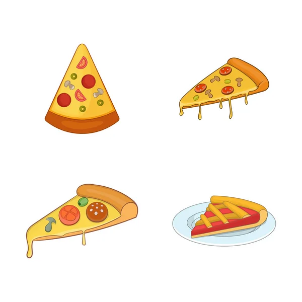Pizza slice icon set, cartoon style — Stock Vector