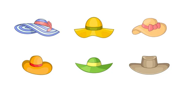 Conjunto de ícones de chapéu de mulher, estilo cartoon —  Vetores de Stock