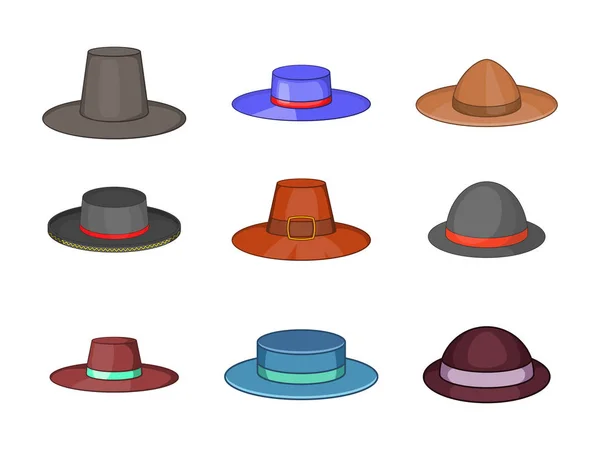 Σύνολο εικονιδίων καπέλο γυριστό μπορ, ύφος κινούμενων σχεδίων — Διανυσματικό Αρχείο
