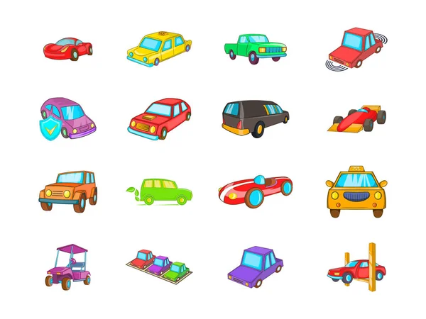 Conjunto de iconos de coche, estilo dibujos animados — Vector de stock