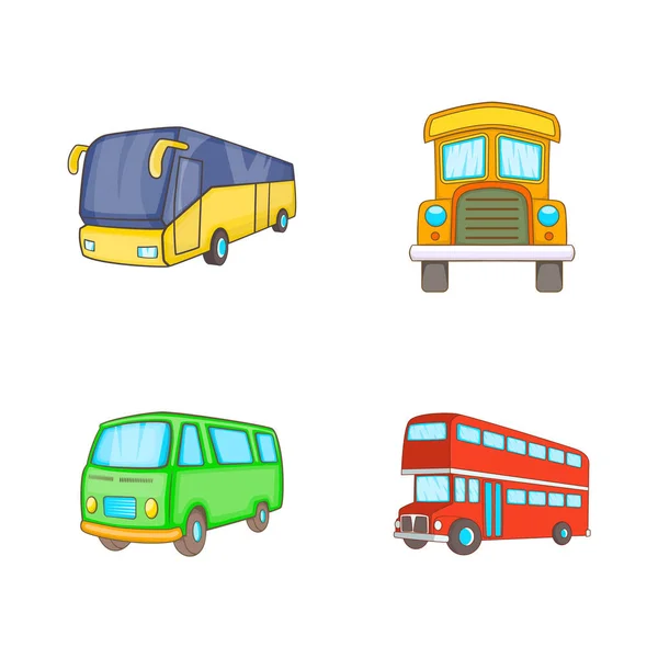 Bus pictogrammenset, cartoon stijl — Stockvector