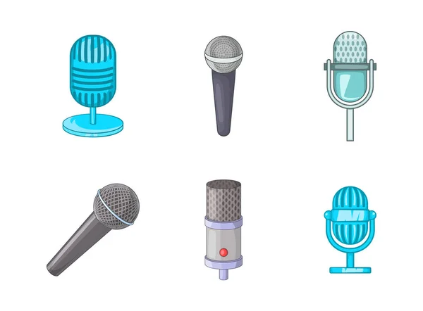 Mikrofon zestawu ikon, stylu cartoon — Wektor stockowy