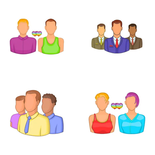 Menschen Gruppe Icon Set, Cartoon-Stil — Stockvektor