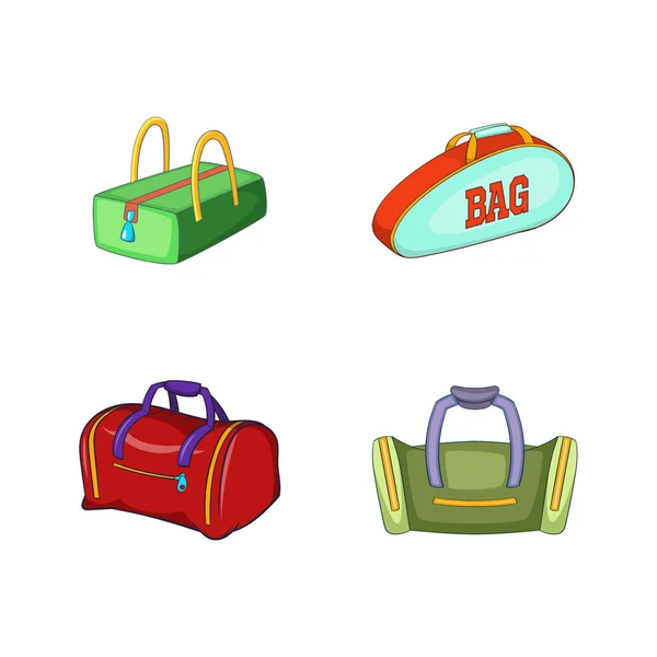 Set de iconos de bolsa de deporte, estilo de dibujos animados — Vector de stock