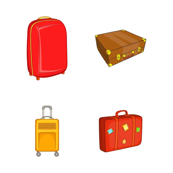 Conjunto de iconos de bolsa de viaje, estilo dibujos animados — Vector de stock